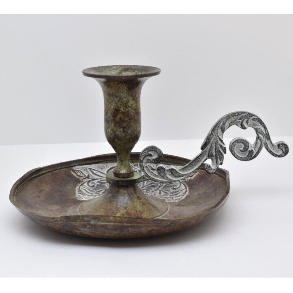 Pair of Bronze Candle Holders with White Wash Accents - Picture 3 of 9